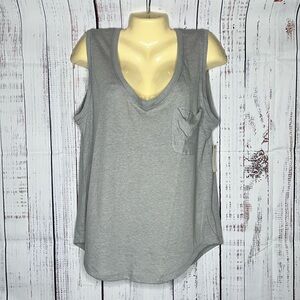 Postmark by Anthropologie NWT Size L Gray Chest Pocket V-Neck Tank Top
